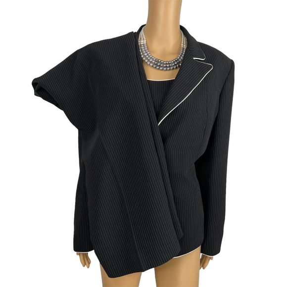 Tahari ASL Polyester Blend Pant Suit Top Set Black Striped Lined 3PC Career - Picture 1 of 9
